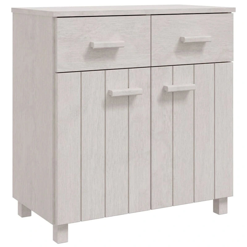 Buffet en pin massif avec tiroirs et portes, gris clair / blanc