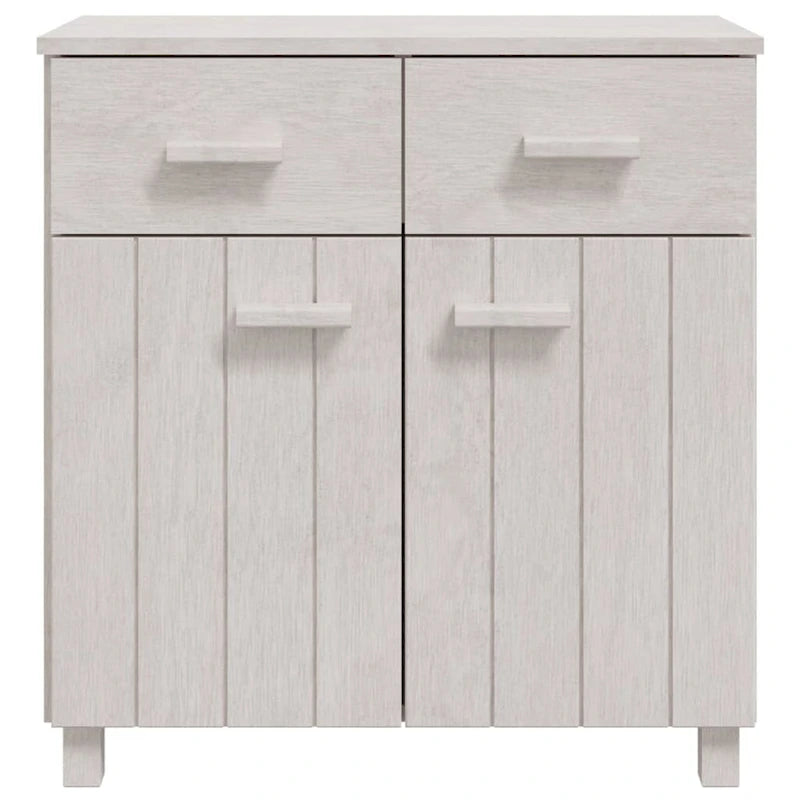 Buffet en pin massif avec tiroirs et portes, gris clair / blanc