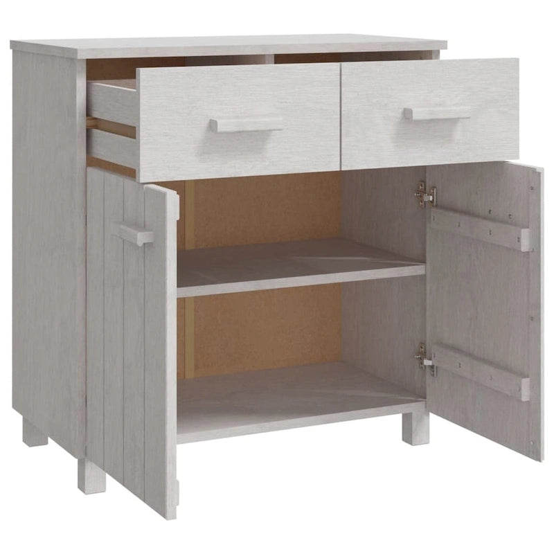 Buffet en pin massif avec tiroirs et portes, gris clair / blanc