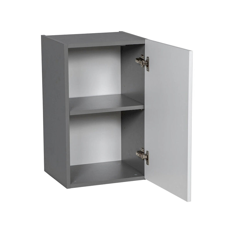 Meuble haut mural gris à porte unique avec étagère réglable, style moderne