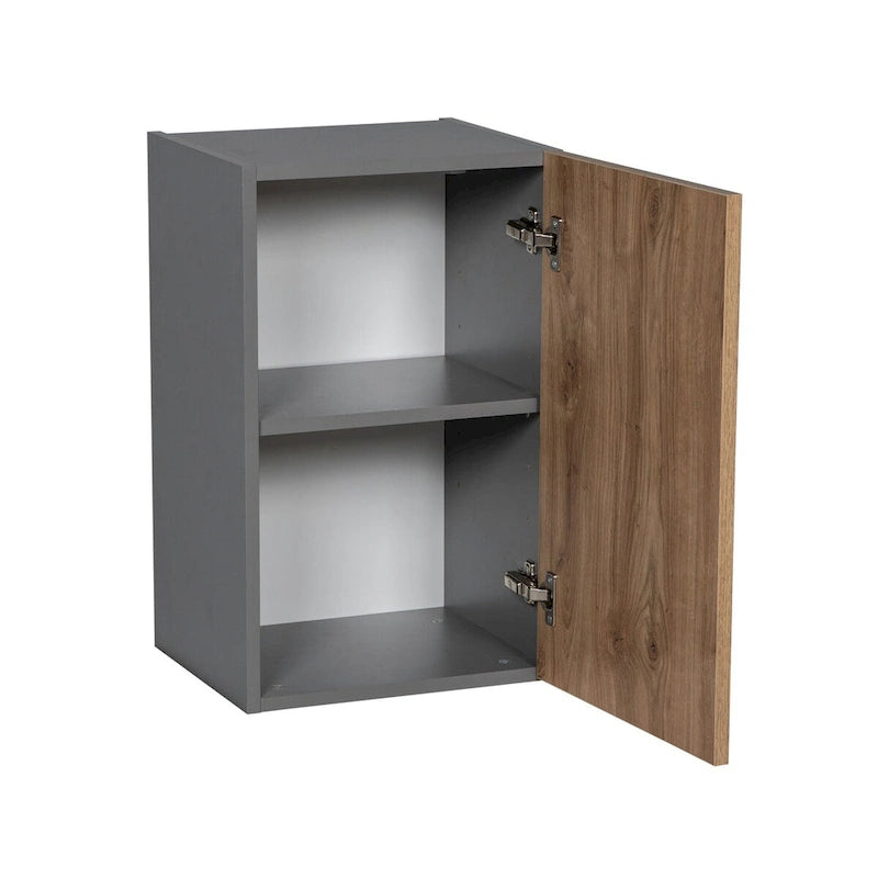 Meuble haut mural gris à porte unique avec étagère réglable, style moderne