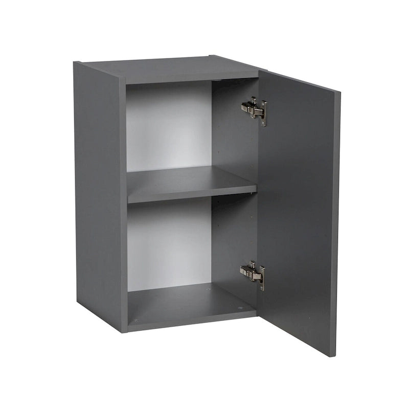 Meuble haut mural gris à porte unique avec étagère réglable, style moderne