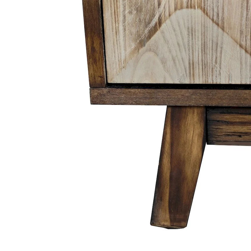 Buffet vaisselier vintage en bois 4 portes avec motifs géométriques en relief, noir naturel