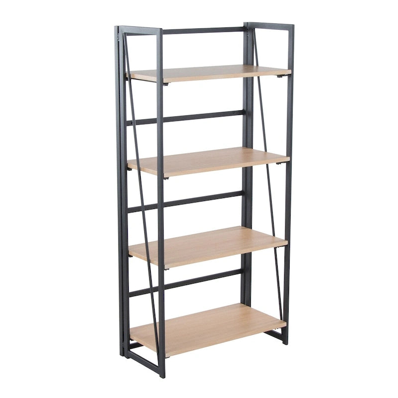 Étagère à 4 niveaux avec cadre en métal blanc et tablettes en bois naturel
