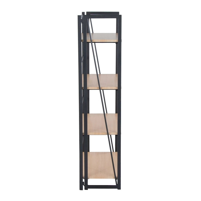 Étagère à 4 niveaux avec cadre en métal blanc et tablettes en bois naturel