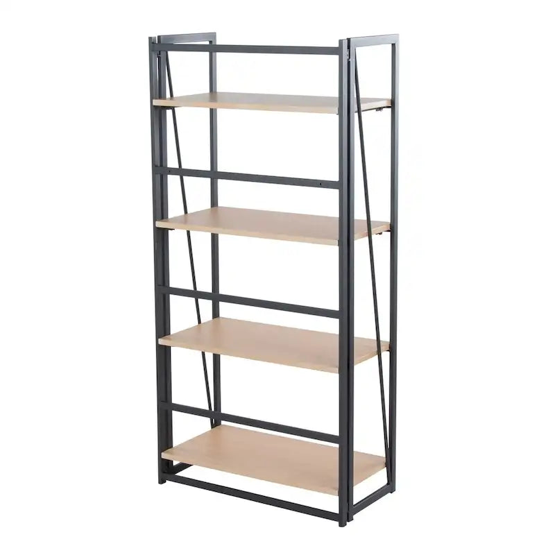 Étagère à 4 niveaux avec cadre en métal blanc et tablettes en bois naturel