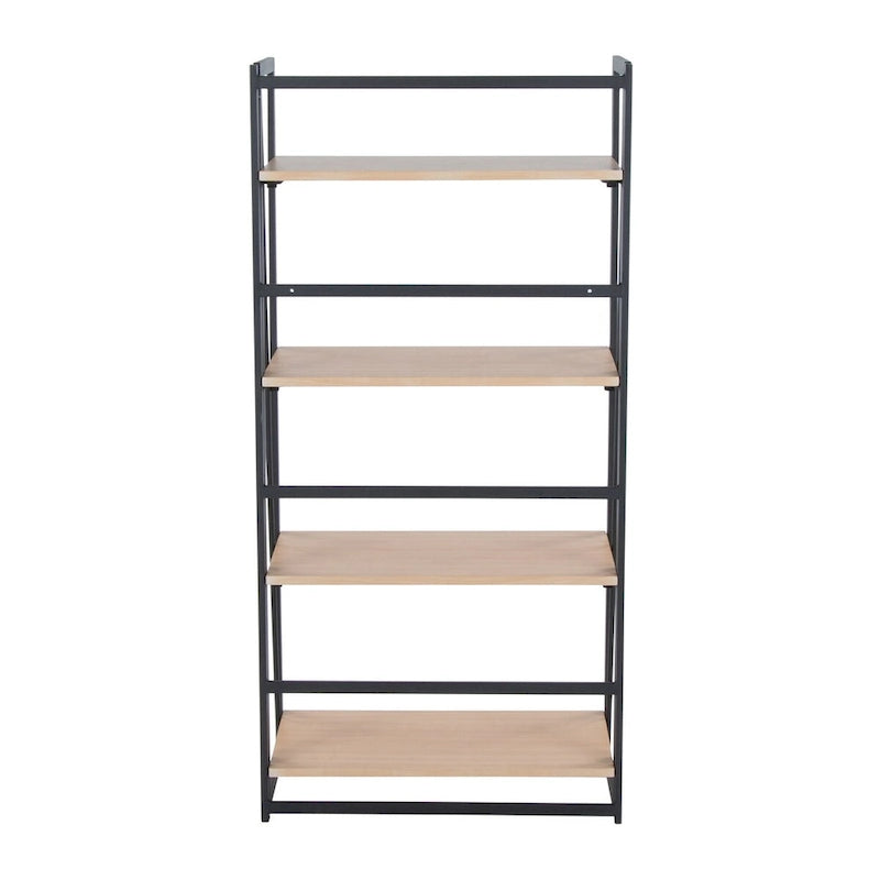 Étagère à 4 niveaux avec cadre en métal blanc et tablettes en bois naturel