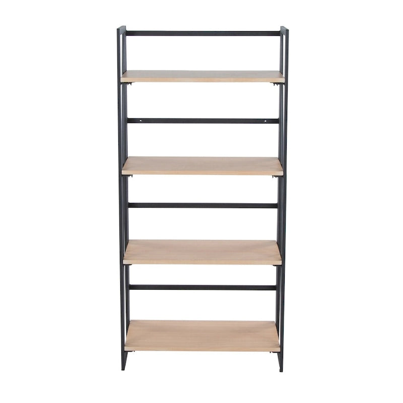 Étagère à 4 niveaux avec cadre en métal blanc et tablettes en bois naturel