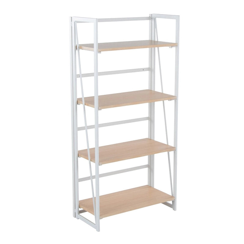 Étagère à 4 niveaux avec cadre en métal blanc et tablettes en bois naturel