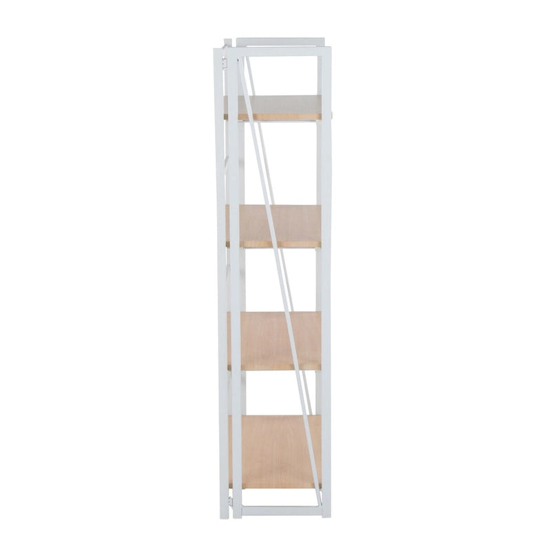 Étagère à 4 niveaux avec cadre en métal blanc et tablettes en bois naturel
