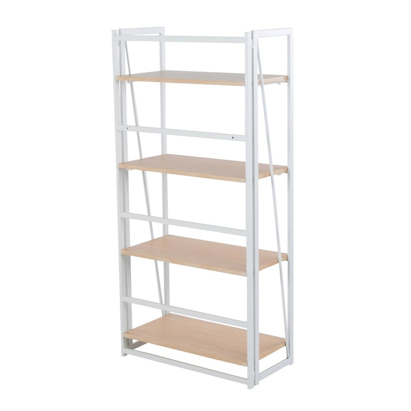 Étagère à 4 niveaux avec cadre en métal blanc et tablettes en bois naturel