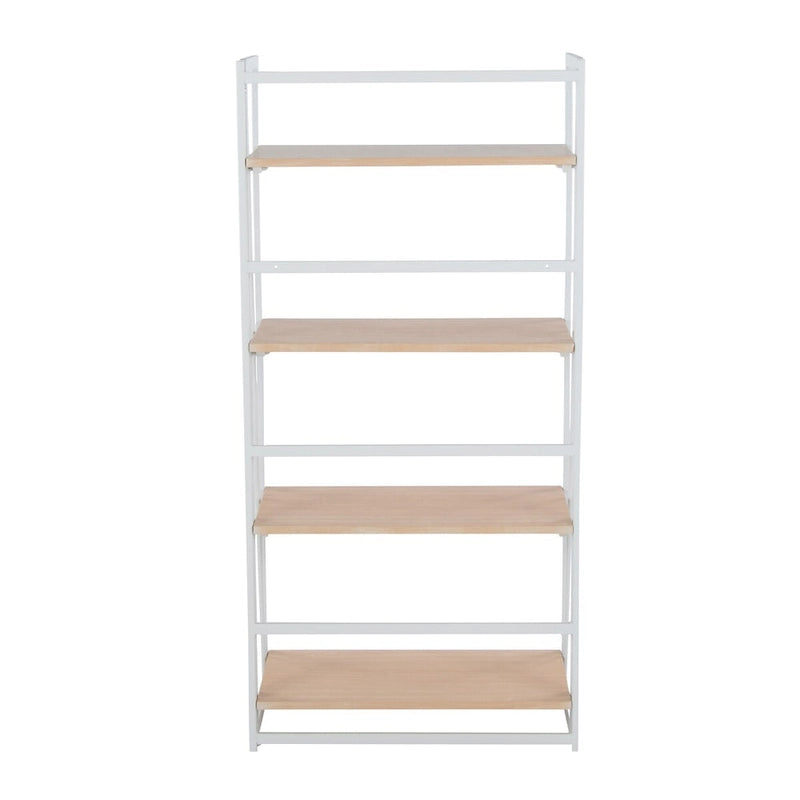 Étagère à 4 niveaux avec cadre en métal blanc et tablettes en bois naturel