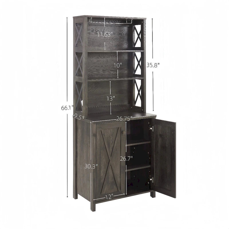 Meuble de bar de style campagnard avec design en X et support à verres gris