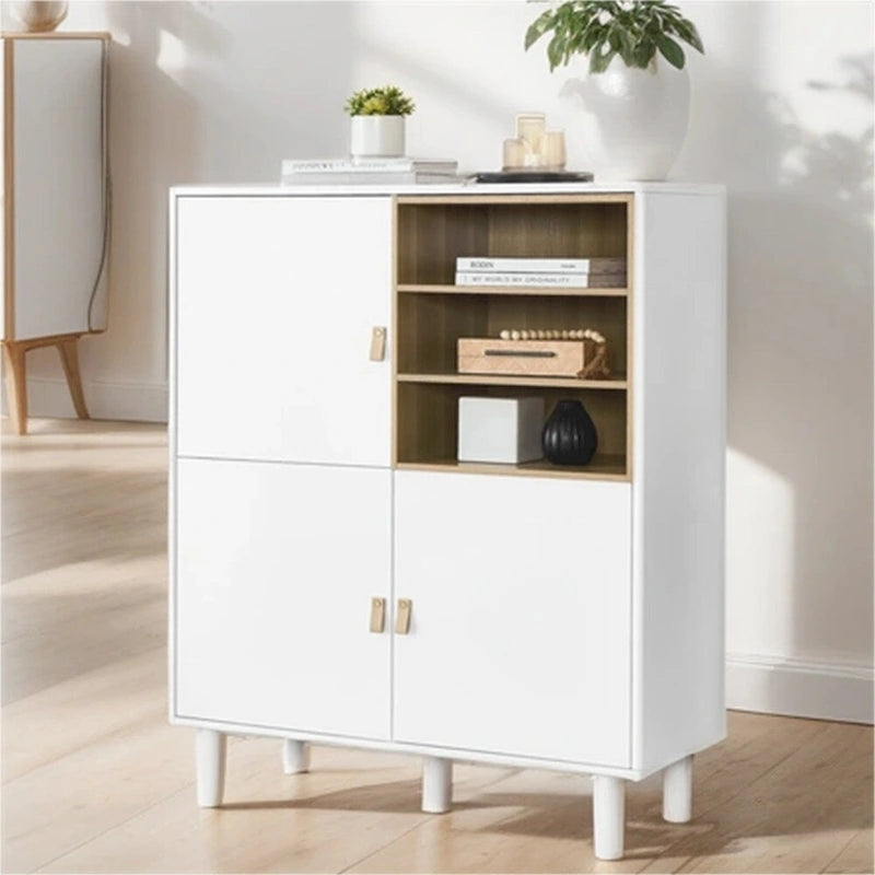 Meuble de rangement indépendant avec étagères ouvertes et pieds en bois massif blanc