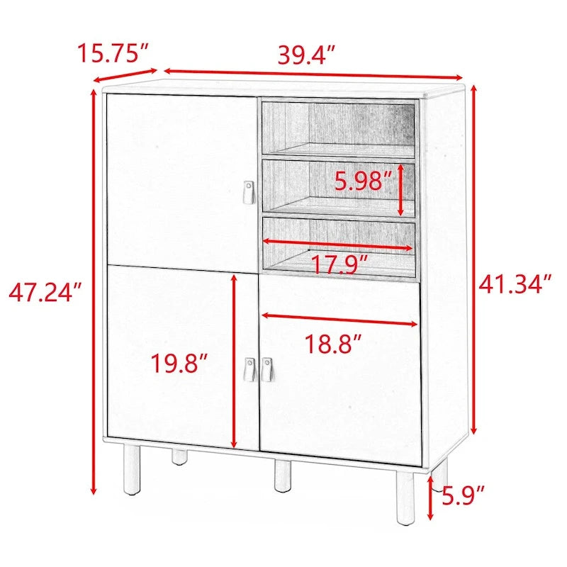 Meuble de rangement indépendant avec étagères ouvertes et pieds en bois massif blanc