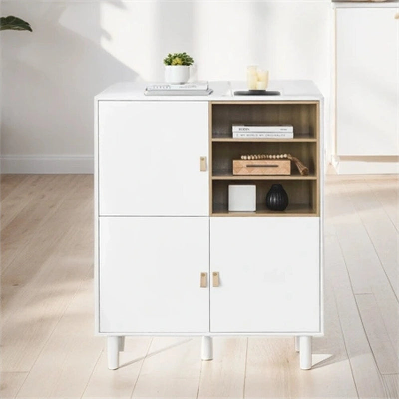 Meuble de rangement indépendant avec étagères ouvertes et pieds en bois massif blanc