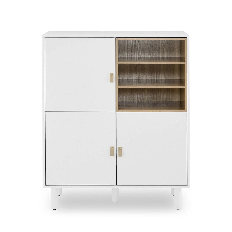 Meuble de rangement indépendant avec étagères ouvertes et pieds en bois massif blanc