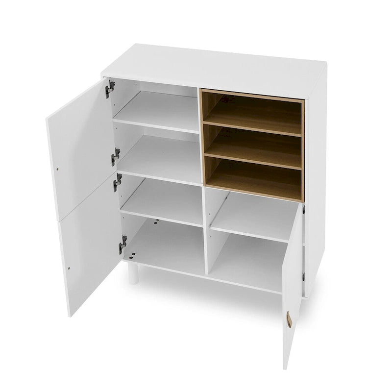 Meuble de rangement indépendant avec étagères ouvertes et pieds en bois massif blanc