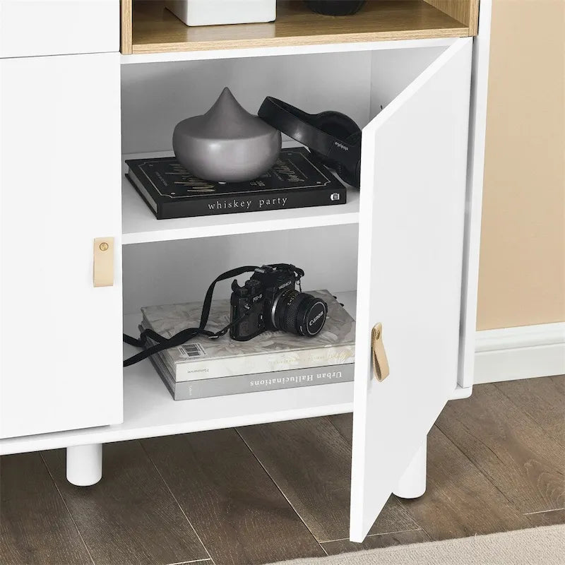 Meuble de rangement indépendant avec étagères ouvertes et pieds en bois massif blanc