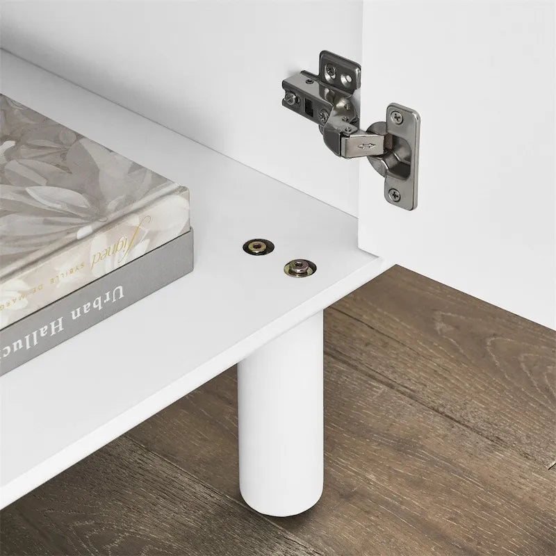 Meuble de rangement indépendant avec étagères ouvertes et pieds en bois massif blanc