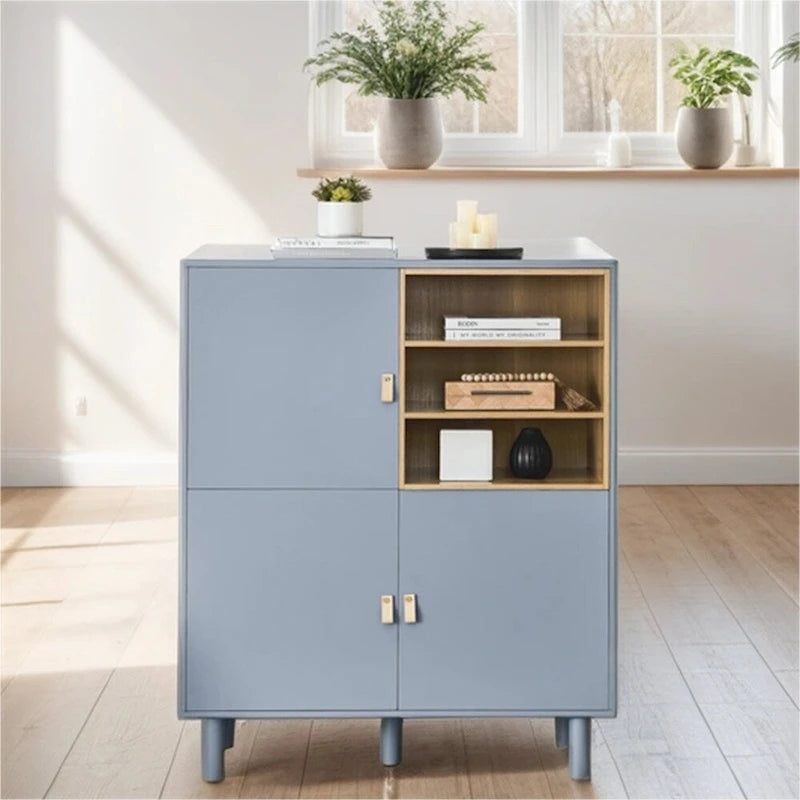 Meuble de rangement indépendant avec étagères ouvertes et pieds en bois massif blanc