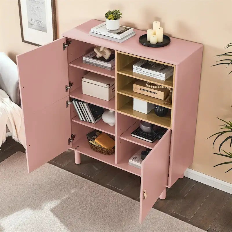 Meuble de rangement indépendant avec étagères ouvertes et pieds en bois massif blanc