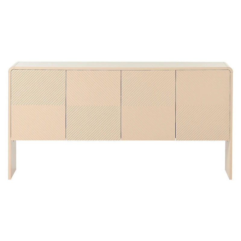 Buffet minimaliste blanc à 4 portes avec étagères réglables et dispositif anti-rebond