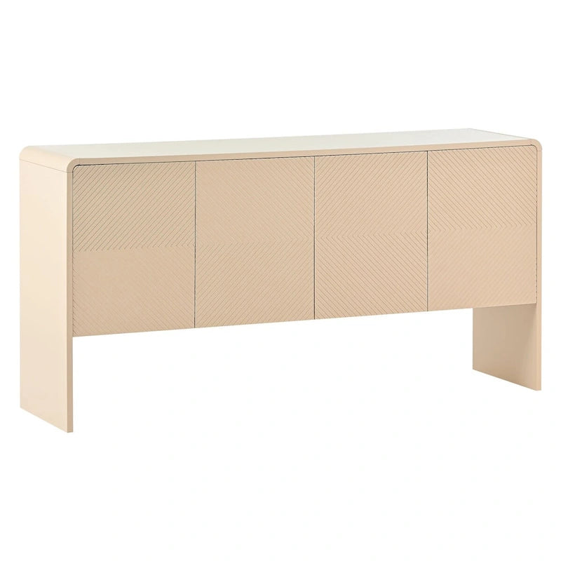 Buffet minimaliste blanc à 4 portes avec étagères réglables et dispositif anti-rebond