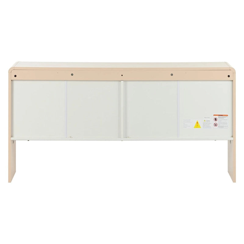 Buffet minimaliste blanc à 4 portes avec étagères réglables et dispositif anti-rebond