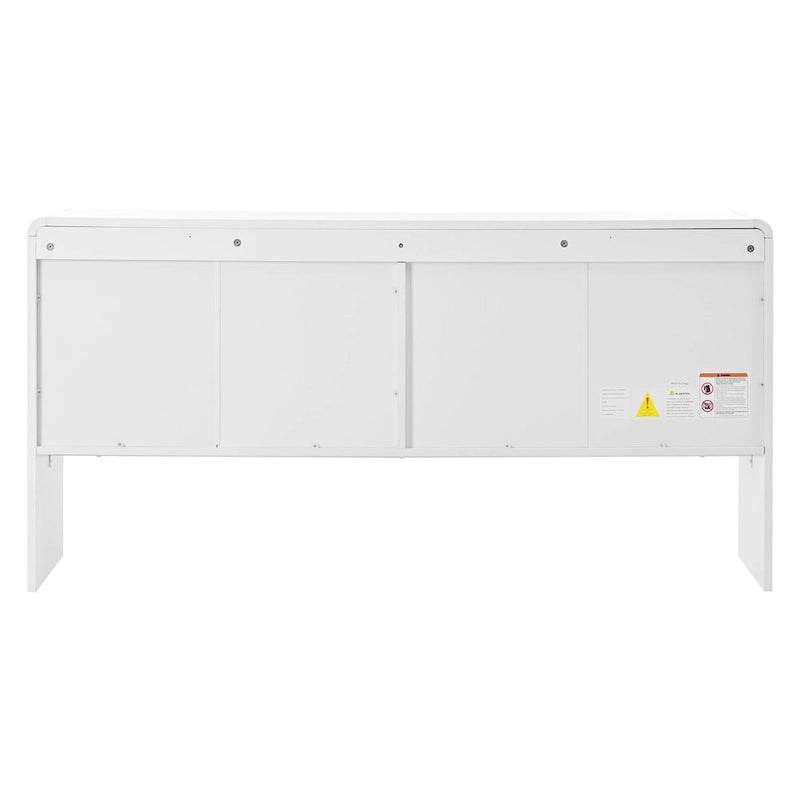 Buffet minimaliste blanc à 4 portes avec étagères réglables et dispositif anti-rebond
