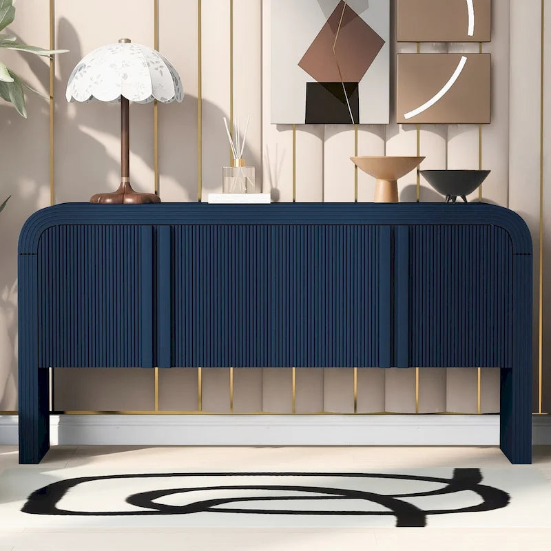 Buffet moderne cannelé avec 4 portes de rangement Noir Bleu Marine Blanc