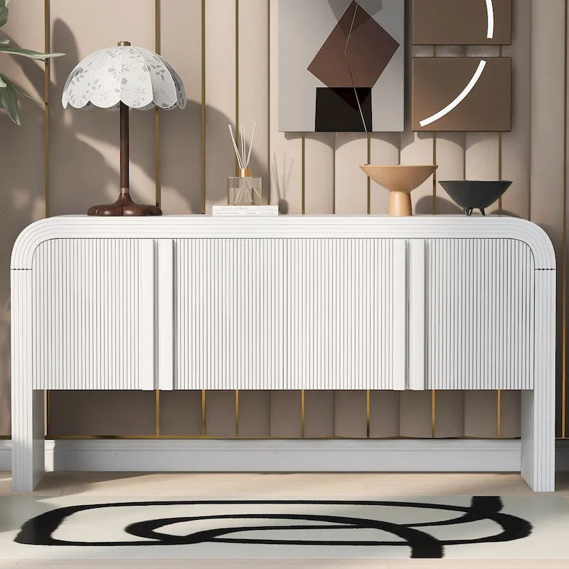 Buffet moderne cannelé avec 4 portes de rangement Noir Bleu Marine Blanc
