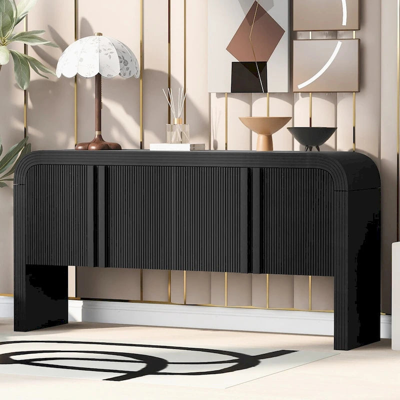 Buffet moderne cannelé avec 4 portes de rangement Noir Bleu Marine Blanc