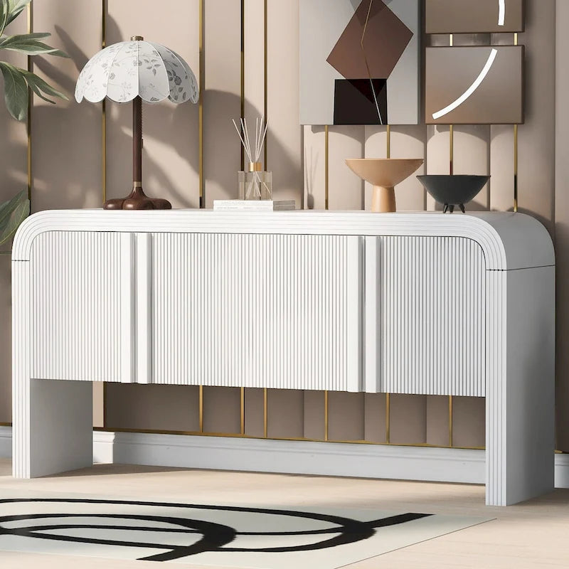 Buffet moderne cannelé avec 4 portes de rangement Noir Bleu Marine Blanc
