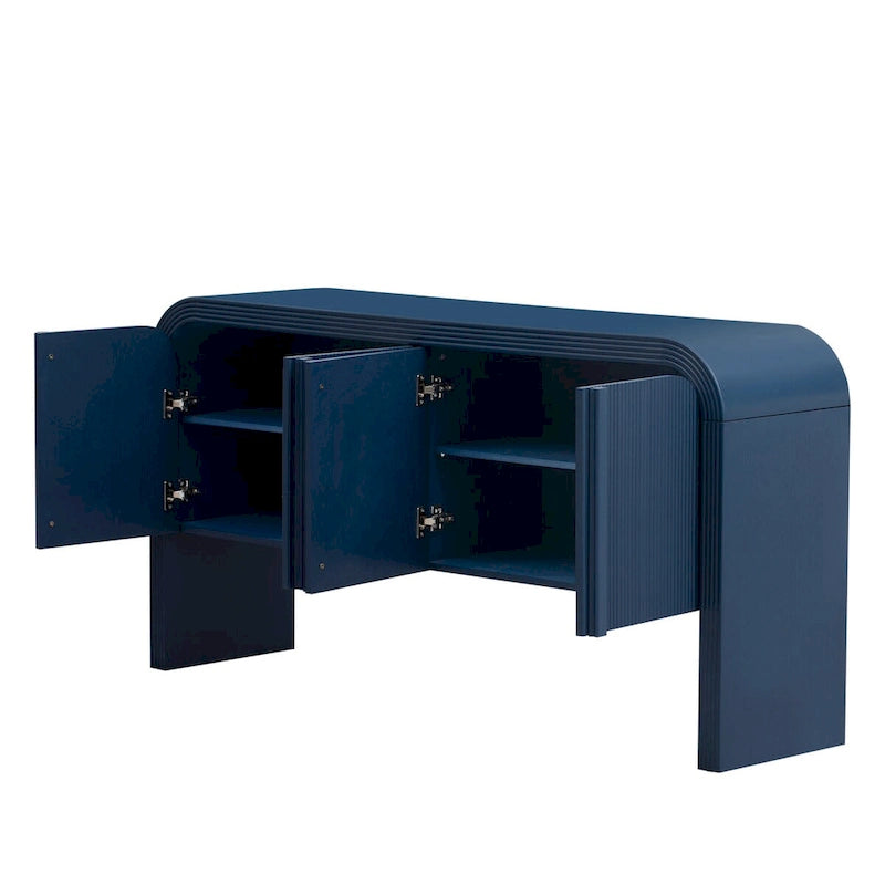 Buffet moderne cannelé avec 4 portes de rangement Noir Bleu Marine Blanc