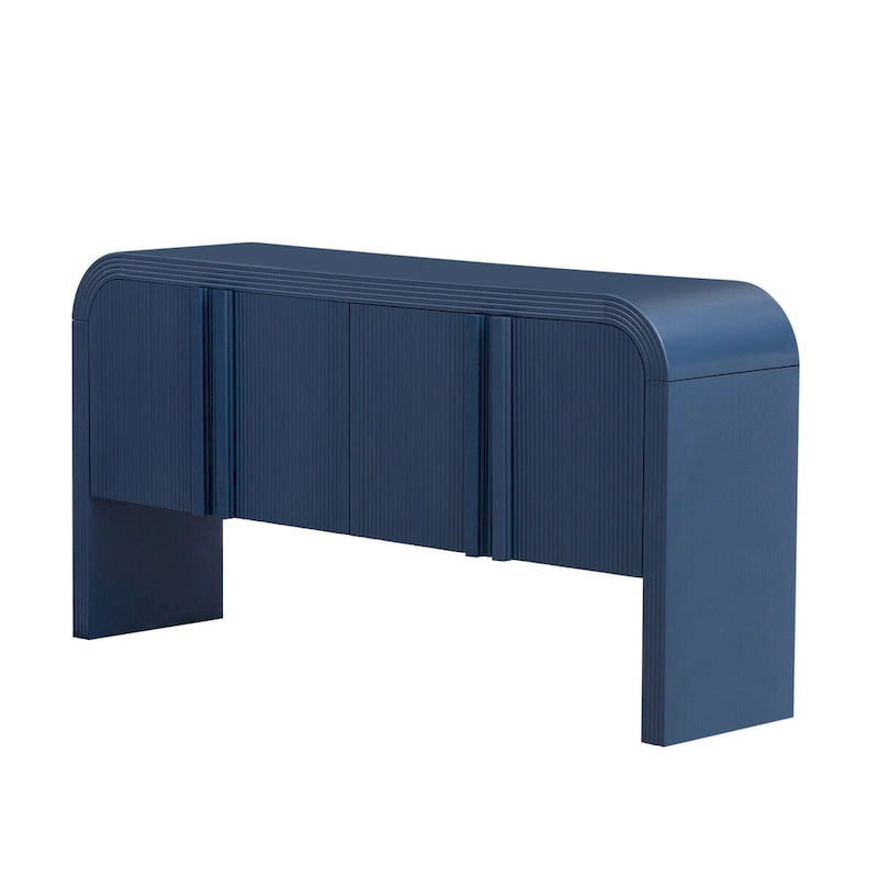 Buffet moderne cannelé avec 4 portes de rangement Noir Bleu Marine Blanc