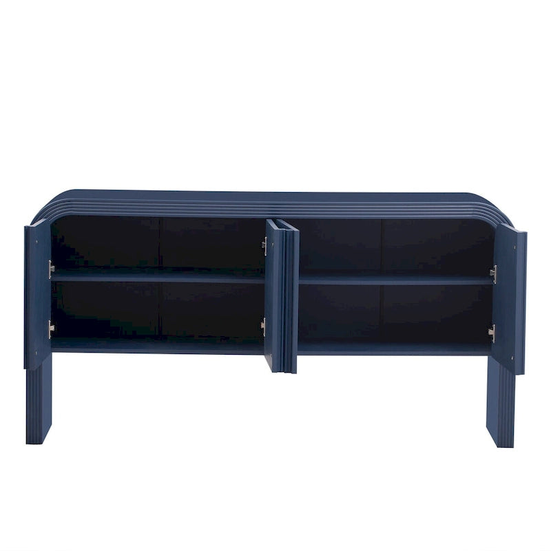 Buffet moderne cannelé avec 4 portes de rangement Noir Bleu Marine Blanc