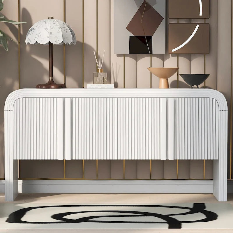 Buffet moderne cannelé avec 4 portes de rangement Noir Bleu Marine Blanc