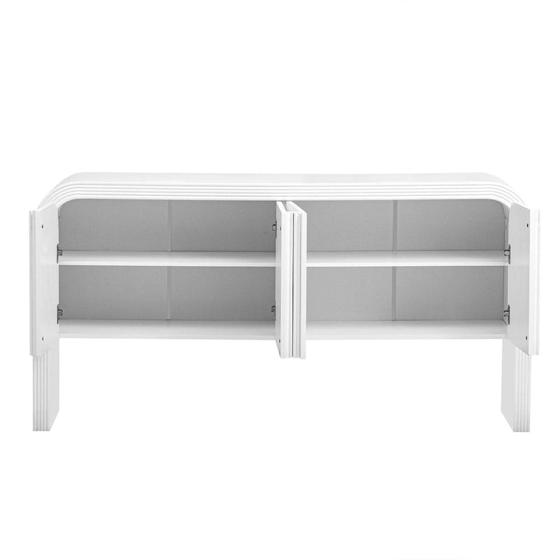 Buffet moderne cannelé avec 4 portes de rangement Noir Bleu Marine Blanc
