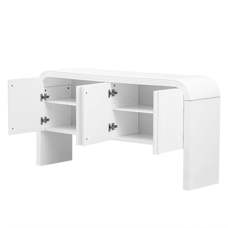 Buffet moderne cannelé avec 4 portes de rangement Noir Bleu Marine Blanc