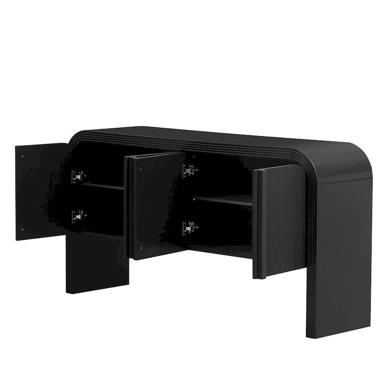 Buffet moderne cannelé avec 4 portes de rangement Noir Bleu Marine Blanc