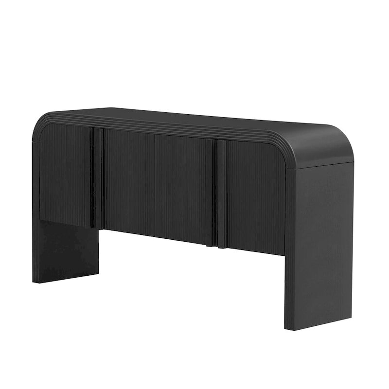 Buffet moderne cannelé avec 4 portes de rangement Noir Bleu Marine Blanc