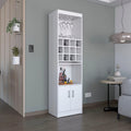 Meuble haut de bar avec casier à vin, porte-verres et rangement double porte Blanc Noir