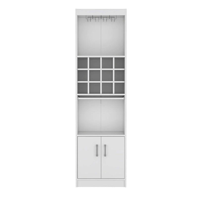 Meuble haut de bar avec casier à vin, porte-verres et rangement double porte Blanc Noir