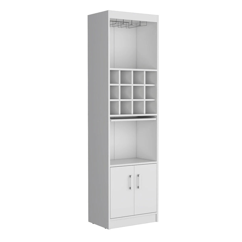 Meuble haut de bar avec casier à vin, porte-verres et rangement double porte Blanc Noir