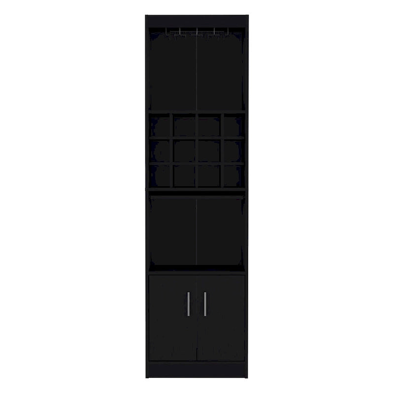 Meuble haut de bar avec casier à vin, porte-verres et rangement double porte Blanc Noir
