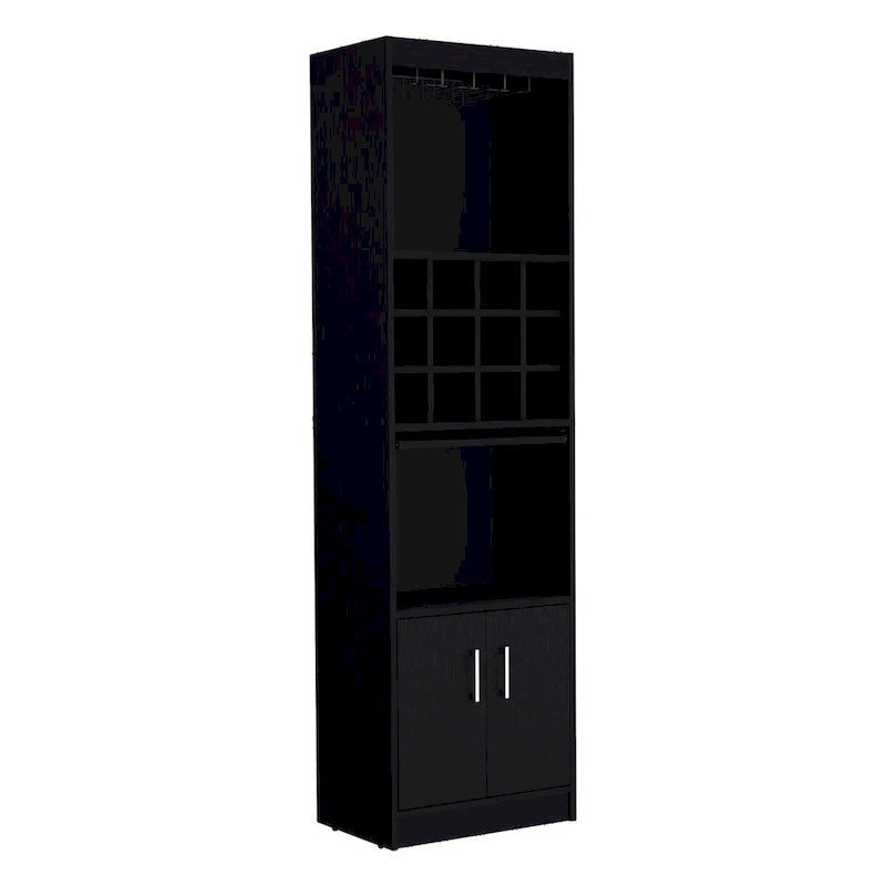 Meuble haut de bar avec casier à vin, porte-verres et rangement double porte Blanc Noir