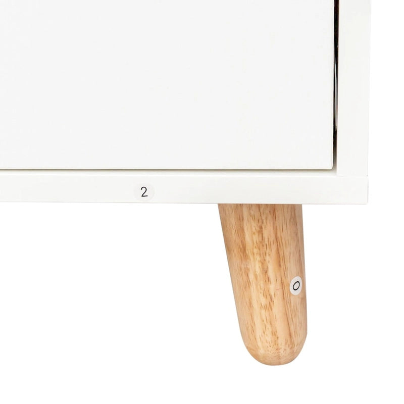 Meuble de rangement 4 tiroirs avec étagère ouverte et pieds en bois Blanc Rose