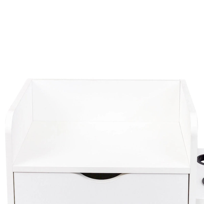Meuble de rangement 4 tiroirs avec étagère ouverte et pieds en bois Blanc Rose