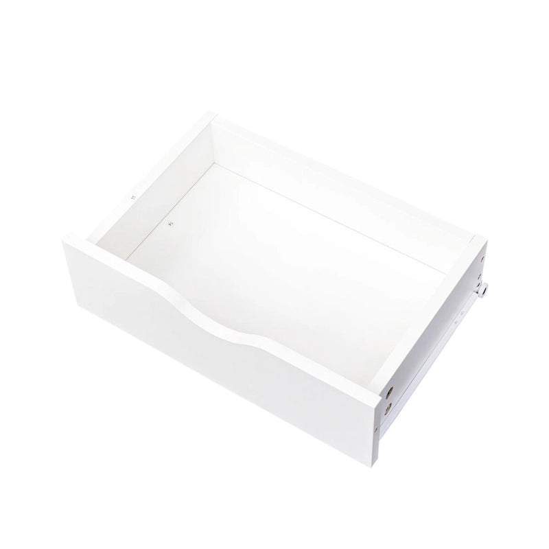 Meuble de rangement 4 tiroirs avec étagère ouverte et pieds en bois Blanc Rose